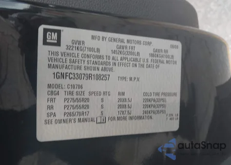 2009 Chevrolet Tahoe Ltz z USA, uszkodzony, nr VIN 1GNFC33079R108257